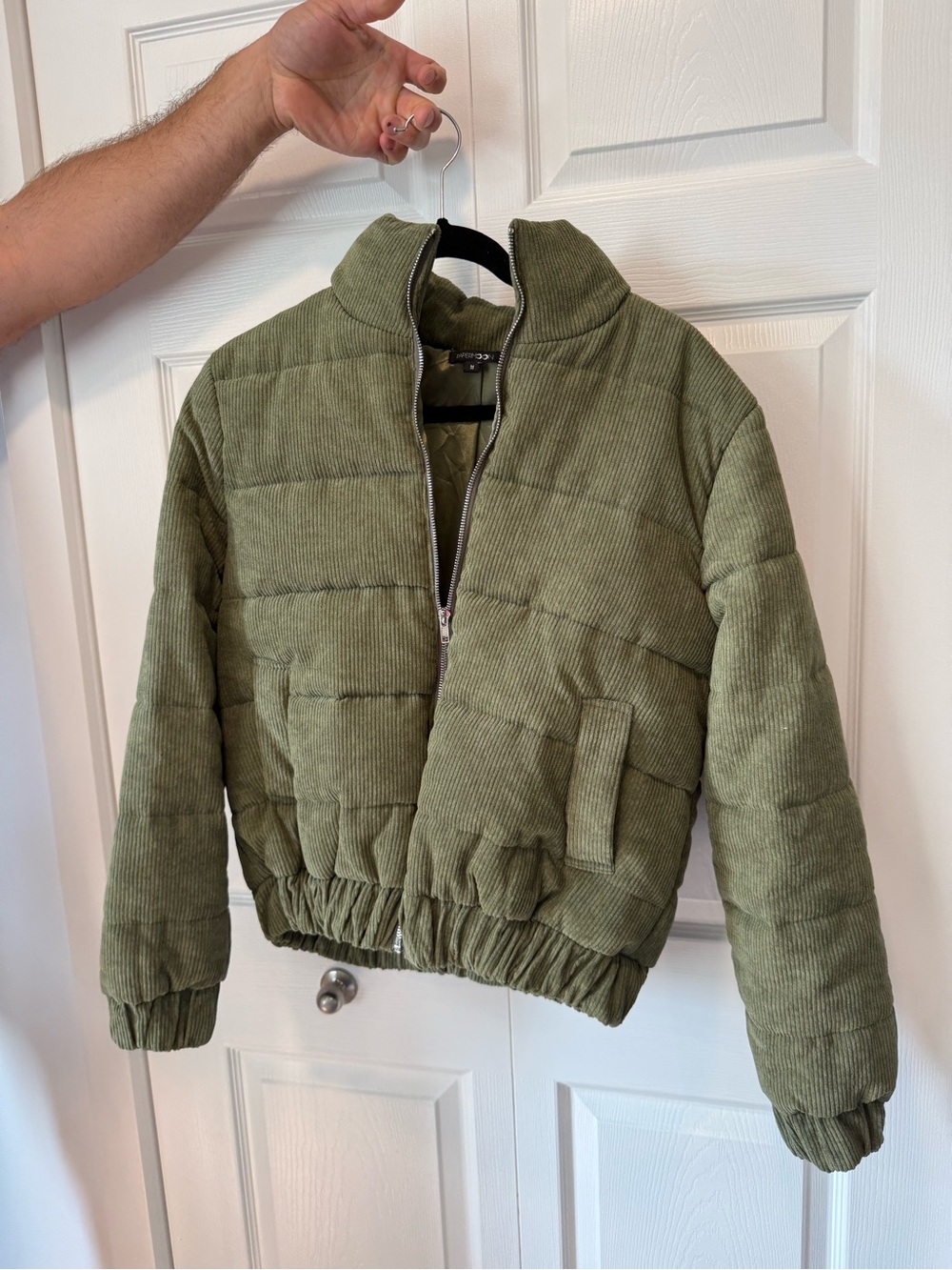 Papermoon Olive Green Corduroy Puffer Jacket